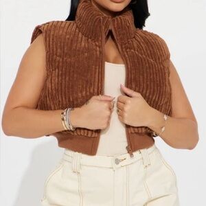 Women’s Brown corduroy cropped Puffer vest CI Sono